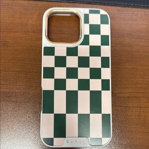 Cream and Green Checkerboard iPhone Case with Protective Edge